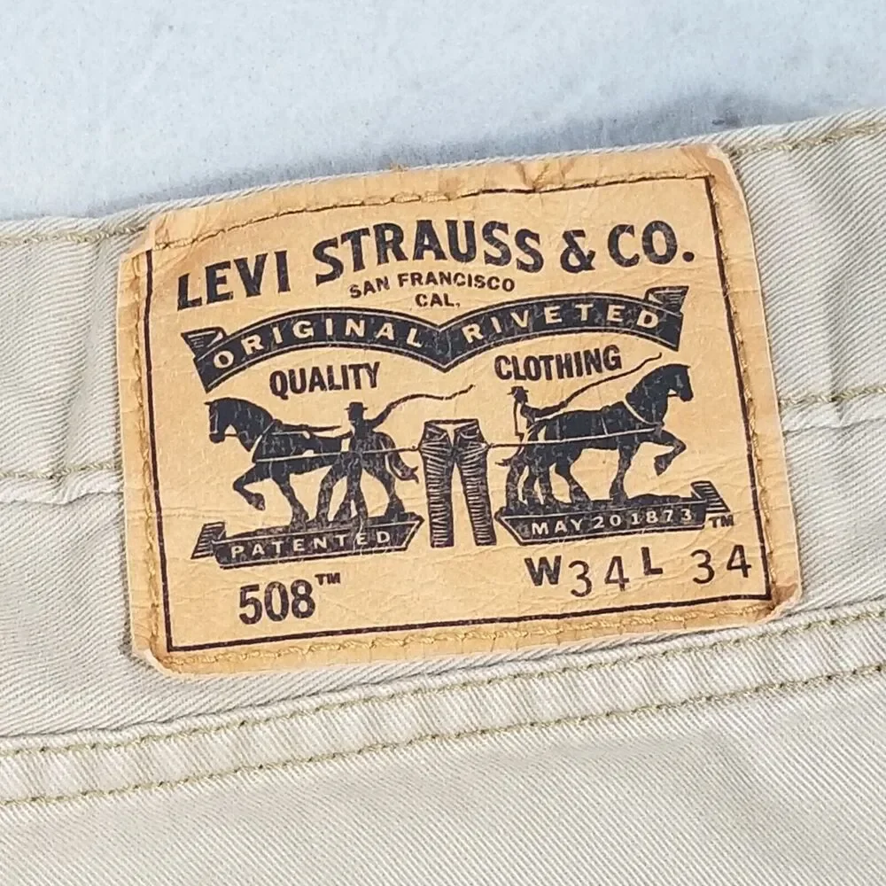Levis 508 Mens Jeans 34x32 Tapered Straight Brown‎ Denim Retro Pants